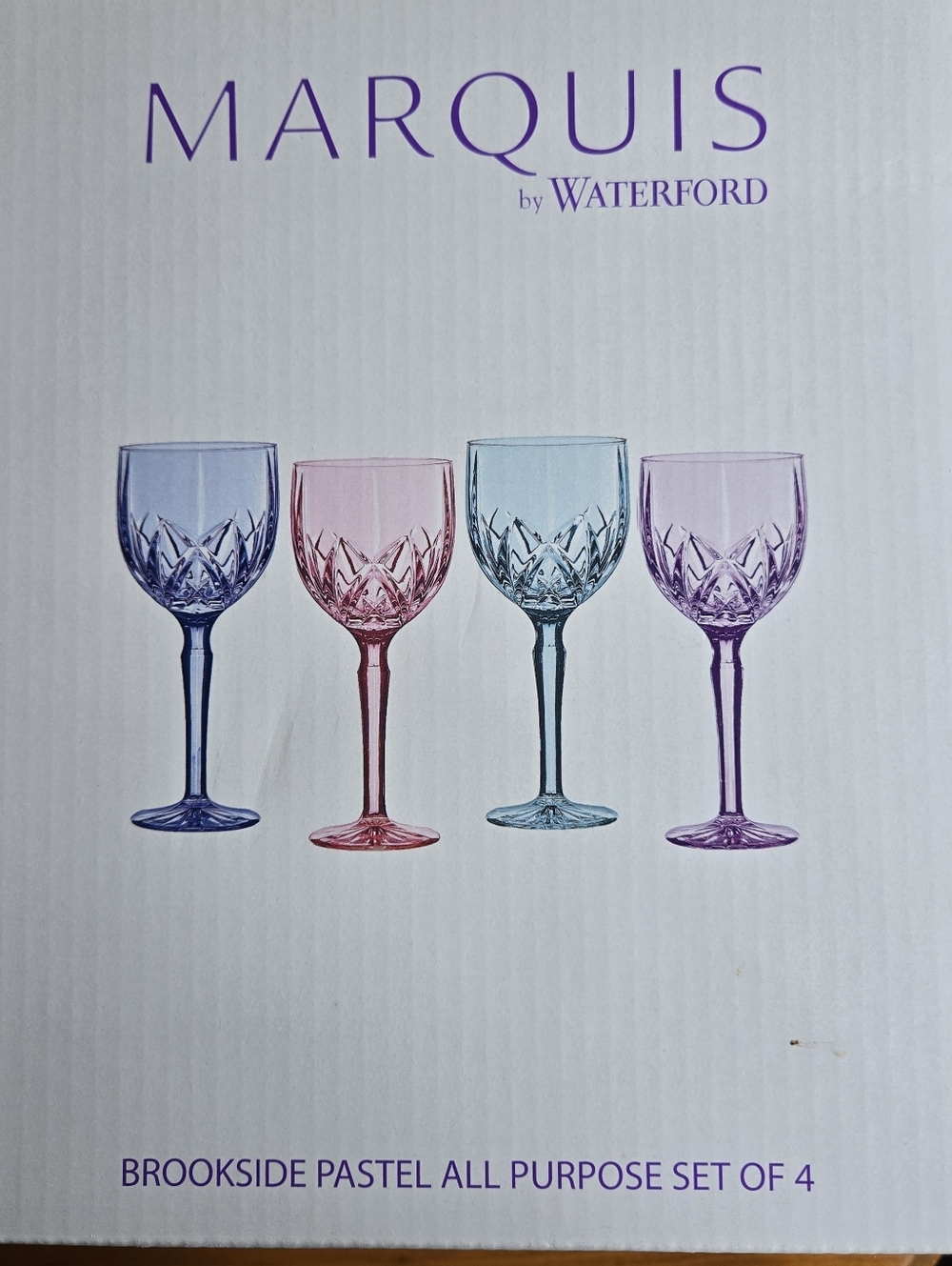 Brookside Pastel All-Purpose Wine Glasses - Set of 4 (Pink, Blue, Purple)